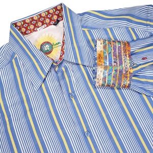 ROBERT GRAHAM Men's XL Blue Yellow Striped Contrasting Cuffs Button Down Shirt